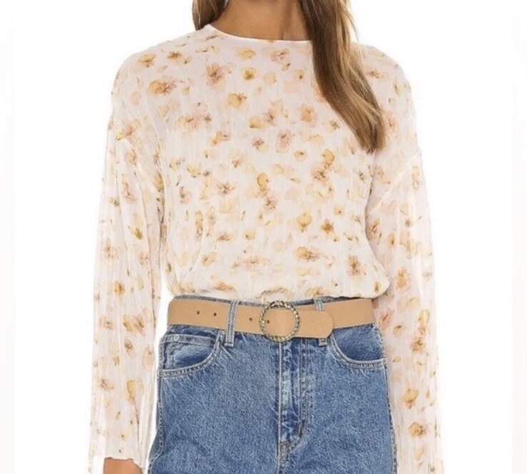 $345 Vince Semi Sheer Floral Pressed Petal Pleated Crinkle Blouse W/ Cami XL New
