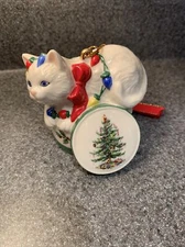SPODE PORCELAIN CHRISTMAS CAT IN A BOX ORNAMENT