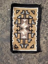 Antique Navajo Hand-woven Native American Two Grey Hills Wool Rug 26x15 inches