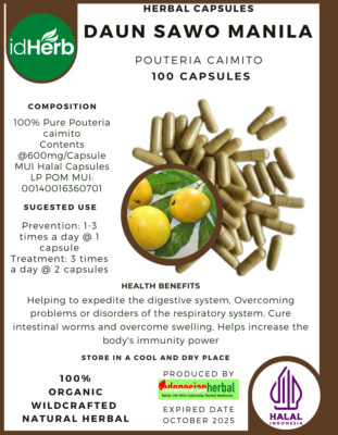 [idHerb] 100-800 Capsule Daun Sawo Manila Pouteria caimito WildCrafted