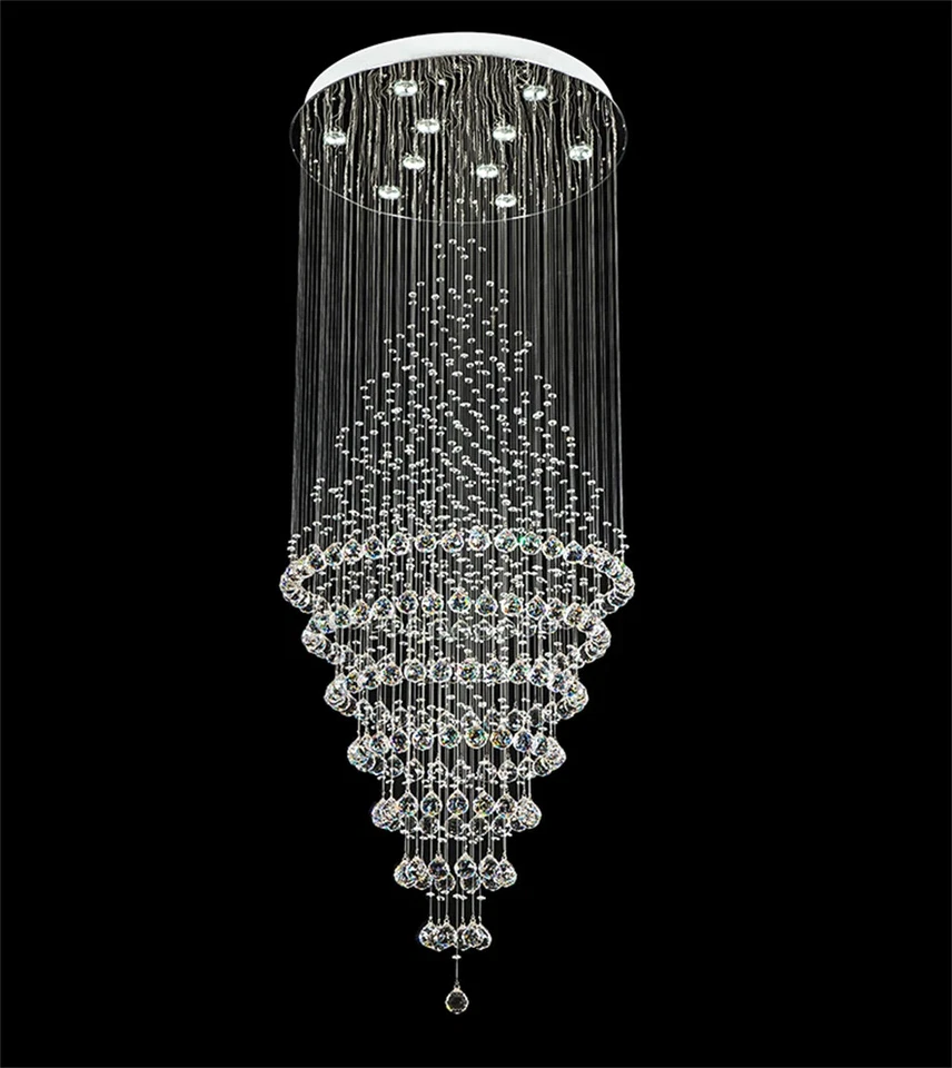 LED Crystal Chandelier Lamp Villa Staircase Light Raindrop Round Lighting Circle - Image 2 of 4