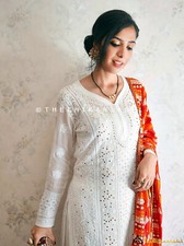 Prerna Chhabra White Sitara Viscose Chikankari Kurta Set Lucknow Chikankari