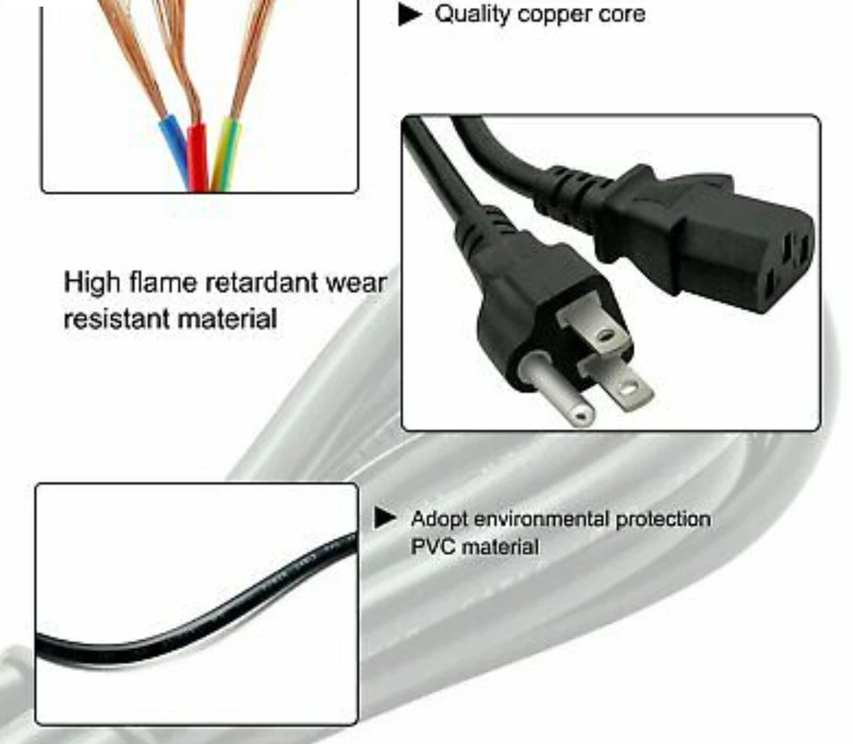 Replacement AC Wall Power Cord for LCD COMPUTER MONITOR SVT TYPE 6 Feet 3 Prong - Image 4 of 4