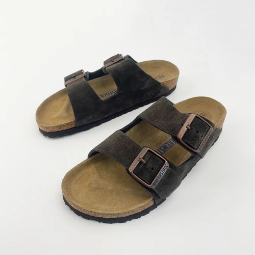 Sandalias Birkenstock Arizona Mocha Gamuza Cuero Plantilla Suave Unisex Zapatos Anchos