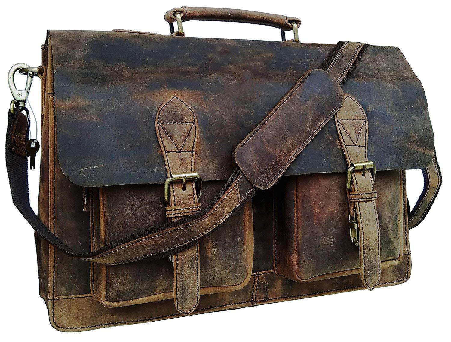 18 Inch Retro Buffalo Hunter Leather Laptop Messenger Bag College Bag