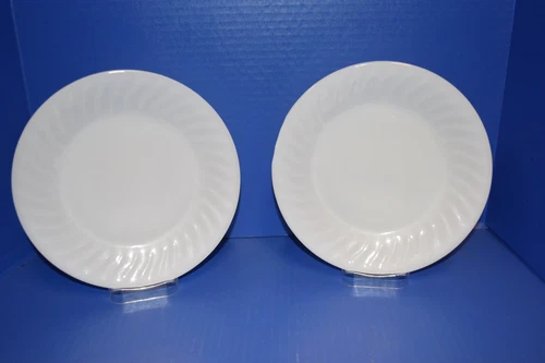 Vintage Fire King White Milk Glass 9” Dinner Plate Oven Ware Swirl Pair 2 USA