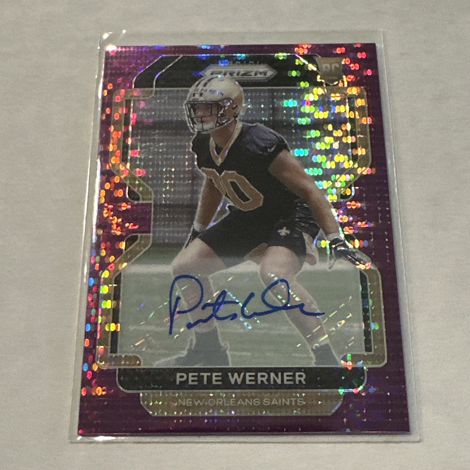 2021 Panini Prizm #391 Pete Werner Rookie Autographs Prizm Purple Pulsar