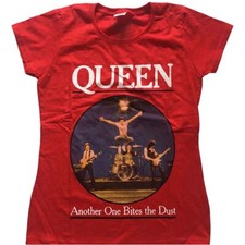 Image of Queen T Shirt One Bites The Dust Band Logo Official Womens Skinny Fit Red M
