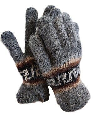 BRAND NEW, 100% ALPACA WOOL HAND KNITTED CARDED GLOVES, GRAY COLOR, RUSTIC, WARM