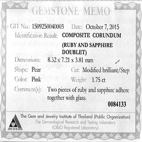 1,75 ct. Certificado GIT COMPUESTO CORINDÓN RUBÍ Y ZAFIRO DOBLET Colección SQ - Imagen 3 de 3