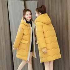 New Women's Warm Winter Jacket Long Down Cotton Parka Fur Collar Hooded Coat