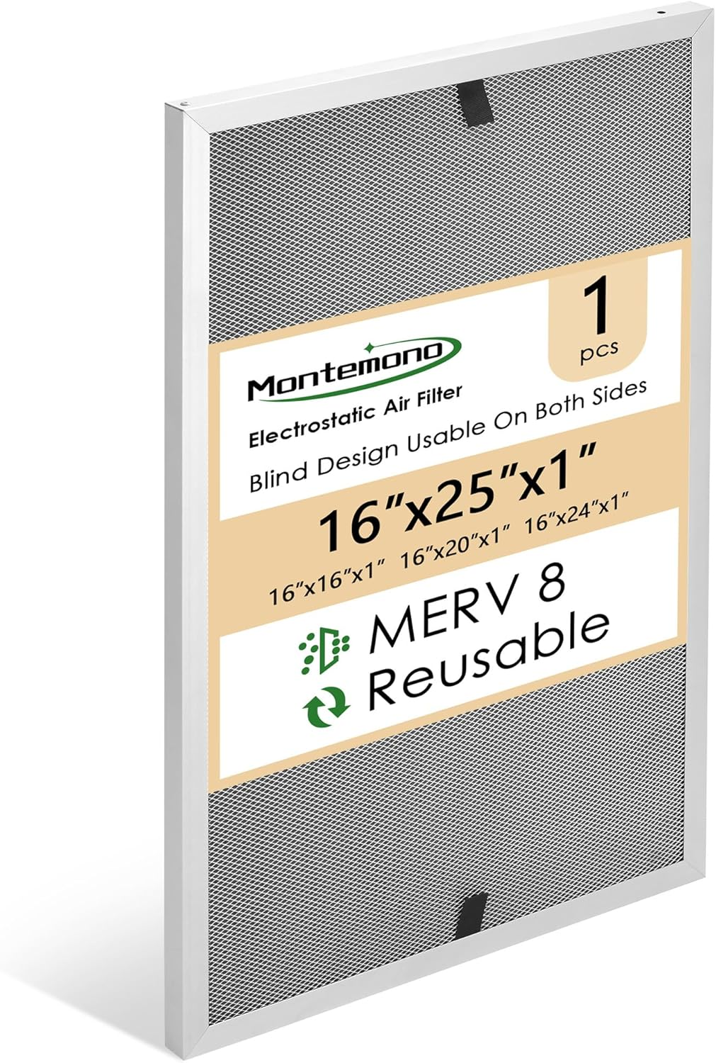 16X25X1 Furnace Filter | MERV8 Aluminum Electrostatic Air Filter Washable HVAC F