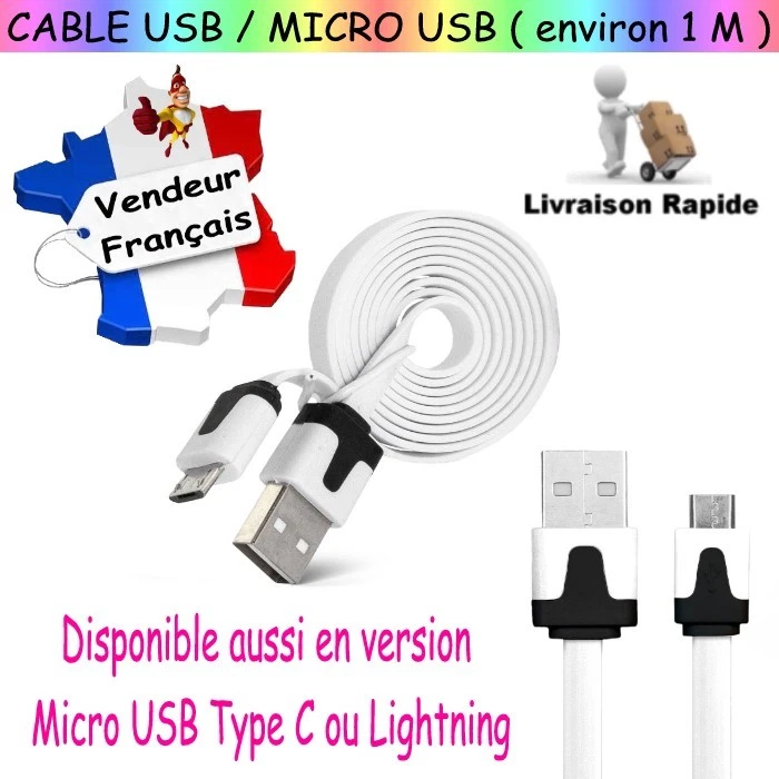 ENCRE4U Câble USB / Micro USB pour Smartphones : ACER ALCATEL ARCHOS ASUS BLACKBERRY HTC