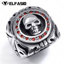 Men's Gothic Red Cubic Zirconia Skull 316L Stainless Steel Biker Ring
