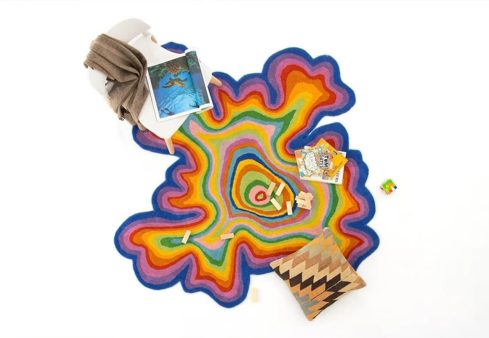 Tapete de área de lã personalizado tufado em forma irregular psicodélico para presente, quarto de crianças - Imagem 2 de 4