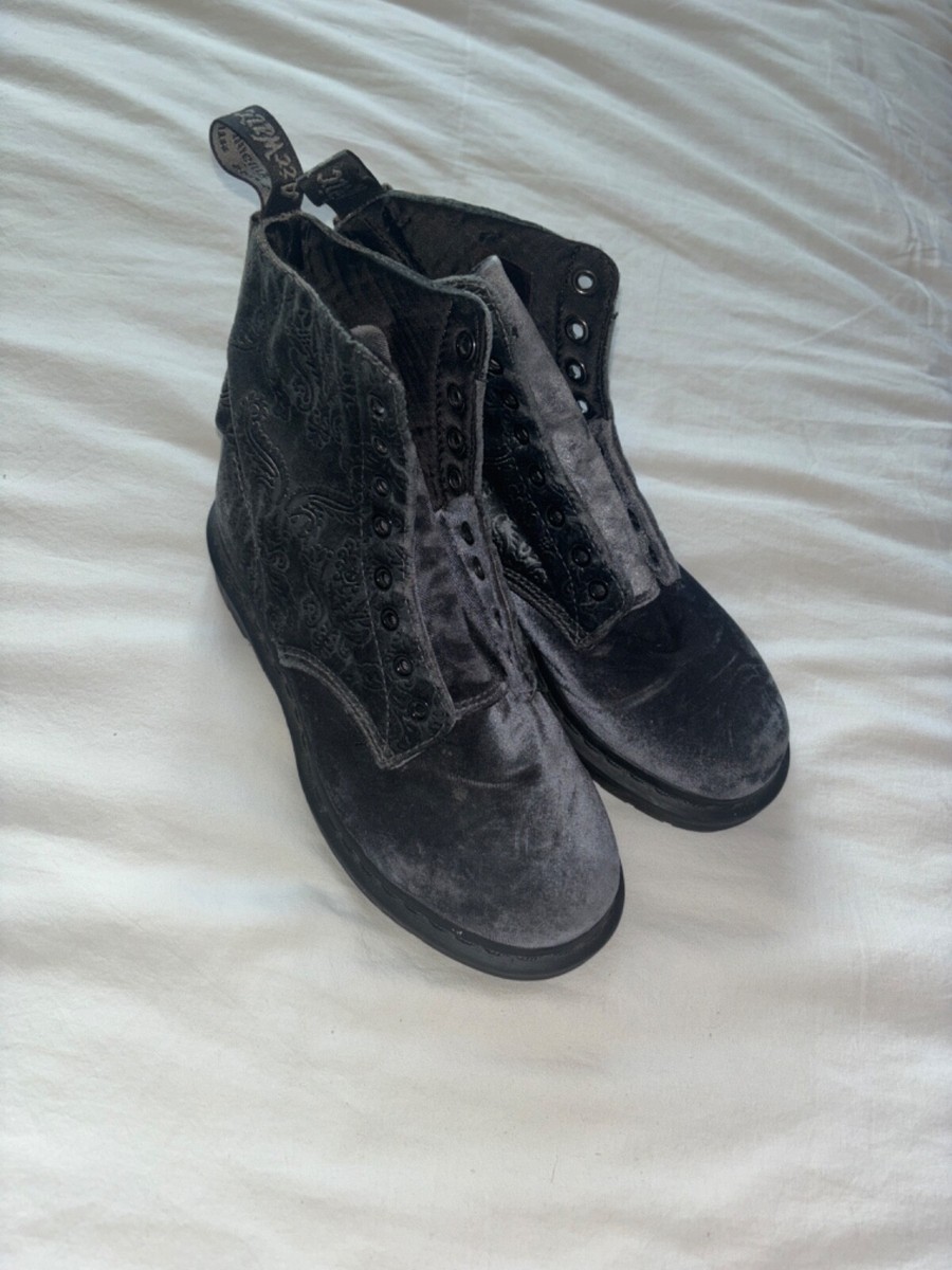 doc martens 1460 brocade grey velvet combat boots size velour