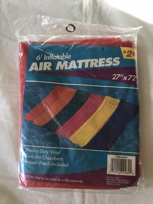Vintage Inflatable Vinyl Air Mattress 27x72 (6ft) Unbranded Red BRAND NEW SEALED