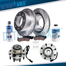 Front Wheel Bearing Hub + DRILLED Rotor Pad for 00-02 Excursion F250 F350 SD 4WD