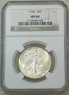 1943 Walking Liberty Silver Half Dollar NGC MS66 Frosty Luster New Holder #V114