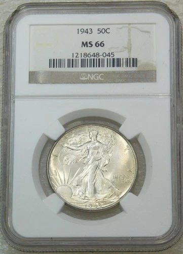 1943 Walking Liberty Silver Half Dollar NGC MS66 Frosty Luster New Holder #V114