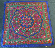 Vintage Made In Italy Polyester Scarf, Paisley, Blue, Purple, Green, Red