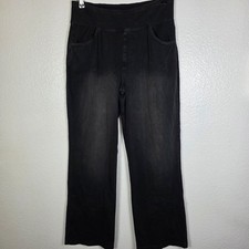 A New Day Women's Stretchy Knit Wide Leg High Waist Jeans Black Denim Size L