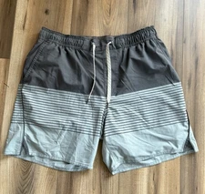 Vuori Shorts Mens 33 Medium Gray Elastic Waist Drawstring Striped Pockets Lined