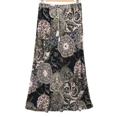 Emi & Joe Boho Paisley Maxi Skirt Womens Size L Tassel Stretch Comfort Travel