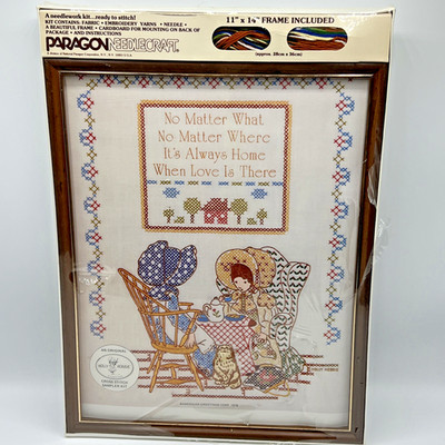 Vintage Paragon Holly Hobbie Cross Stitch Kit Framed Sampler 11x14