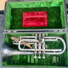 Rare Vintage J.W. York  Sons Al-Tru Cornet 37152 1913-14 Silver Plated Brass
