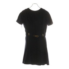 GUCCI GG Logo Buckle Rayon Crew Neck Short Sleeve Mini Dress Gold Hardware Used