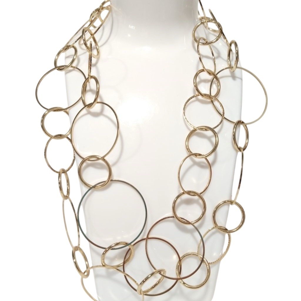 Gold Geometric Multi Circle Link Statement Neckla… - image 1