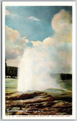 Vtg Wyoming WY Lake Shore Geyser Eruption Yellowstone Park 1920s Postcard