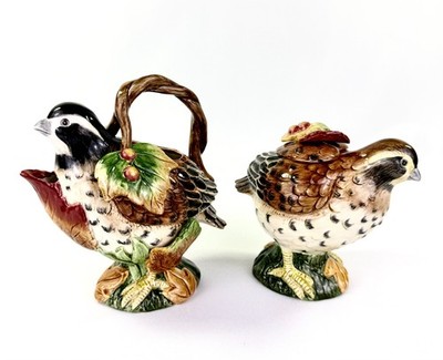 Vintage Fitz & Floyd Quail Bird Creamer Sugar Bowl Set Huntington Discontinued
