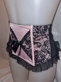 Gorgeous Black pink ANN SUMMERS Boned Waspie girdle Waist Clincher Size 8