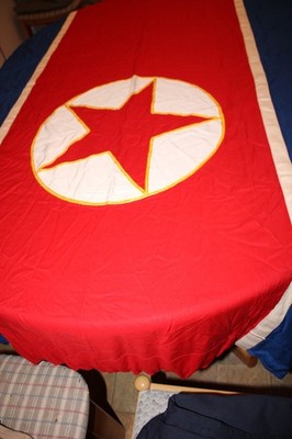 Fahne Flagge ca.120x200cm Leinen/Baumwolle Nord-Korea KDVR  Sternumrandung gest.