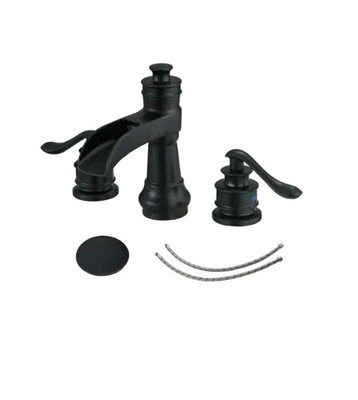 BWE 8 in. Waterfall Widespread 2-Handle Bathroom Faucet Pop-up Drain Matte Black
