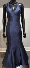 Intrigue by Blush Navy halter formal mermaid ruffle back prom dress sz 2