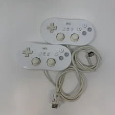 Nintendo Wii Classic Controllers Lot Of 2 White Wired Official OEM Console