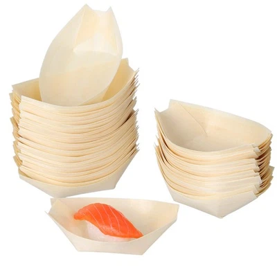 50 Pcs Holzschale Schiffchen Einweg Schüssel Japanischer Sushi-Teller - Bild 1 von 4