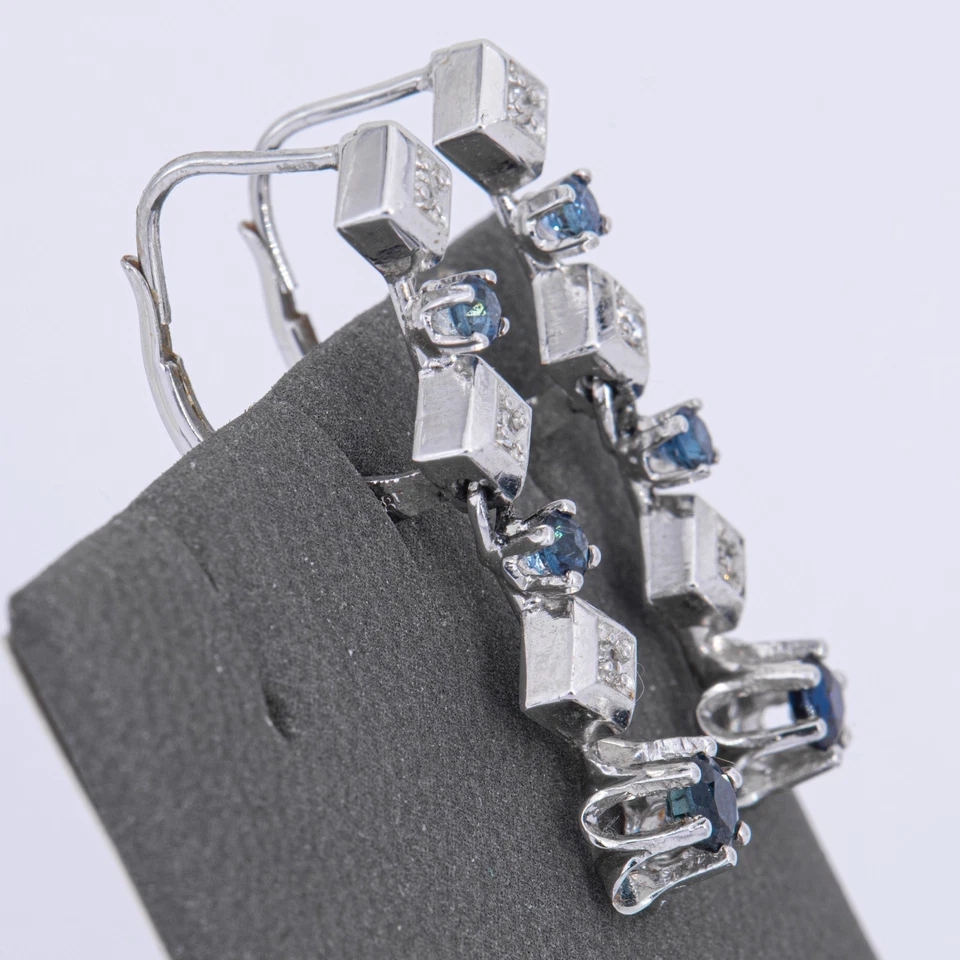 28 mm - Vintage Ohrhänger Weißgold 585/14K Diamant 0,06 ct. & Saphir - Bild 4 von 4