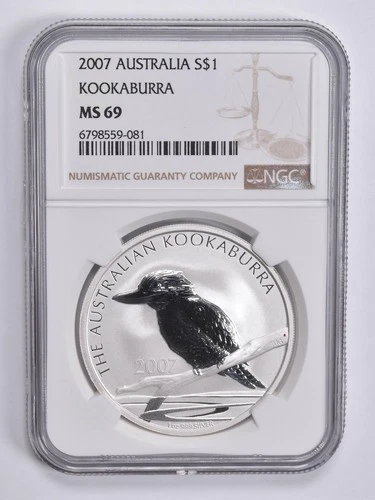 MS69 2007 Australia 1 Dollar Kookaburra 1 Oz Silver NGC Brown Lbl *3349