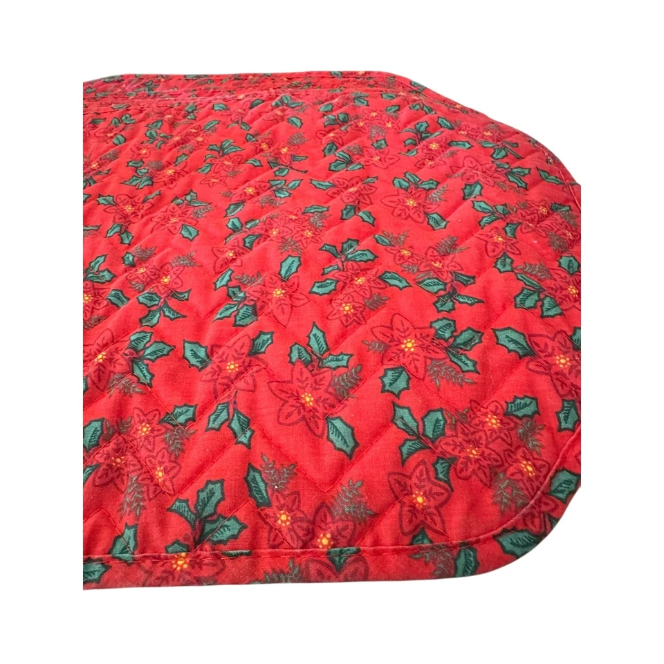Set of 4 Quilted Poinsettia Christmas Placemats Red Green Holiday Table Decor - Image 4 of 4