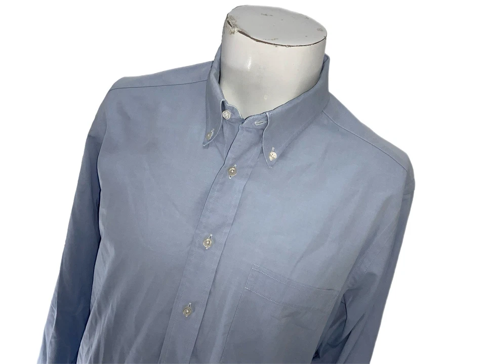 Savile Row Bespoke Dress Shirt Men’s 16.5 33 Blue Cotton Made In USA YGI W5-3 - Image 3 of 4