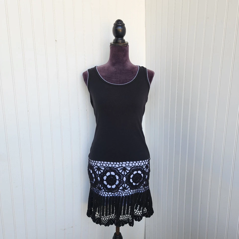 Moda International Knit Racer Back Tank Dress Crochet Skirt Black Victoria’s XS - Image 3 of 4