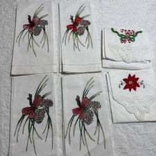 6 Vintage Lillian Vernon Christmas Hand Towels Tea Embroidered Cross Stitch Set