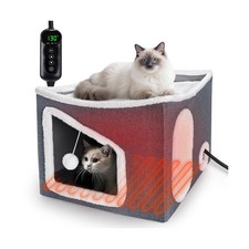 Heated Cat House for Indoor, Large Cat Bed with Heating Pad, Adjustable Tempe...