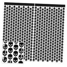 2 Pack Halloween Black Skull Head Foil Curtains 3.3x6.6Ft Gothic Party Fringe