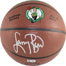 Larry Bird Autographed Boston Celtics Wilson Green Logo Basketball Beckett 50251