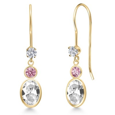 14K Yellow Gold White Created Sapphire and Pink Lab Grown Diamond and Lab Grown
